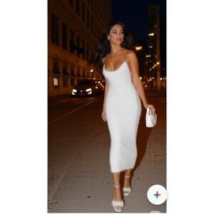 Almost Famous Sleeveless Chain Strap Faux Fur Rib Midi Dress White Women Size 2X